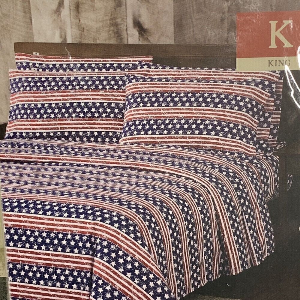 Mossy Oak Patriotic 4 Pc Sheet Set TWIN Stars & Stripes Red White Blue